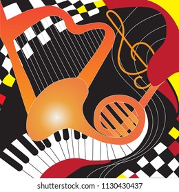 Design Poster with musical instruments and chess