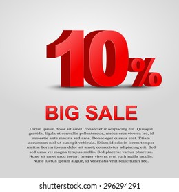 Design A Poster For Sale. 3D Text With 10% Percent Discount. Vector Illustration