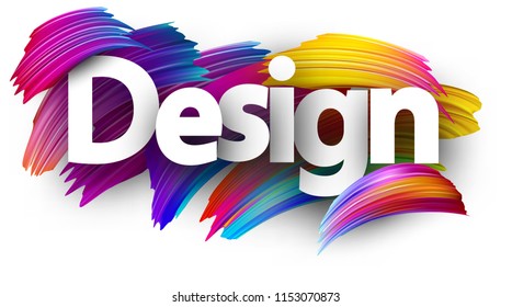 Design poster with spectrum brush strokes on white background. Colorful gradient brush design. Vector paper illustration.
