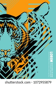 Design poster with a tiger's head in the form of modern graphics