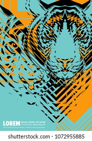 Design poster with a tiger's head in the form of modern graphics