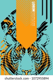 Design poster with a tiger's head in the form of modern graphics
