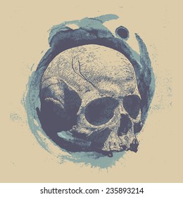 Design for poster or t-shirt print with skull and circle grunge textures. vector illustration