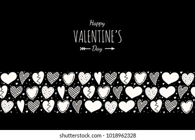 Design of poster for Valentine's Day with hand drawn hearts and wishes. Vector.