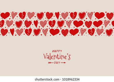 Design of poster for Valentine's Day with hand drawn hearts and wishes. Vector.