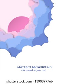 Design for posters, brochures, signs with clouds, sky. Paper cut pattern. Sunset, sunrise Vector illustration