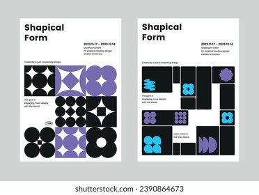 Design posters with shapes template black white point color printing web mobile catalog brochure editorial design banners minimal simple poster  elements set modern pattern figure from layout