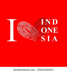 diseño de postes, prendas y Anuncios para el 79° Día de la Independencia de Indonesia con las palabras Amo a Indonesia con un corazón hecho de huellas dactilares