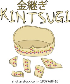 Design of a pottery restored by Japanese art Kintsugi