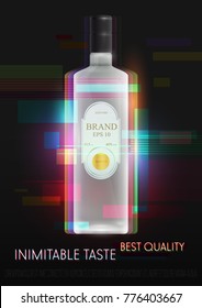 Design premium ads template alcohol products. Realistic 3d illustration for poster, cover, banner, card. Advertisement of cocktail, vodka, rum, tequila. Vector modern background.
