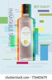 Design premium ads template alcohol products. Realistic 3d illustration for poster, cover, banner, card. Advertisement of cocktail, vodka, rum, tequila. Vector modern background.