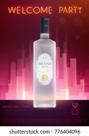 Design premium ads template alcohol products. Realistic 3d illustration for poster, cover, banner, card. Advertisement of cocktail, vodka, rum, tequila. Vector modern background.