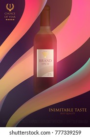Design premium ads template wine products. Realistic 3d illustration for branding poster, cover, banner, card. Advertisement of alcohol. Vector modern background.
