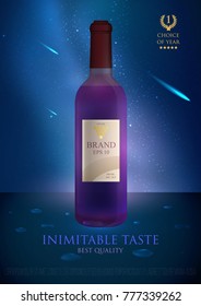 Design premium ads template wine products. Realistic 3d illustration for branding poster, cover, banner, card. Advertisement of alcohol. Vector modern background.