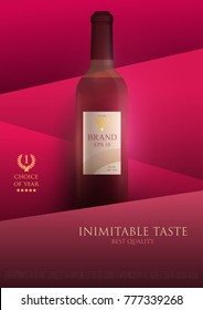 Design premium ads template wine products. Realistic 3d illustration for branding poster, cover, banner, card. Advertisement of alcohol. Vector modern background.