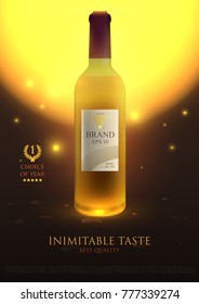 Design premium ads template wine products. Realistic 3d illustration for branding poster, cover, banner, card. Advertisement of alcohol. Vector modern background.