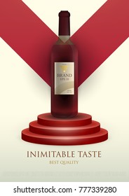 Design premium ads template wine products. Realistic 3d illustration for branding poster, cover, banner, card. Advertisement of alcohol. Vector modern background.