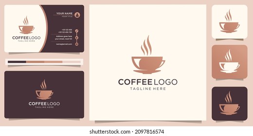 Design premium coffee logo natural cup with business card design template.