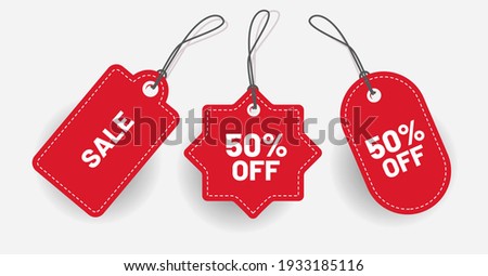 Design Price Tag Label Red With Various Shape - Vector