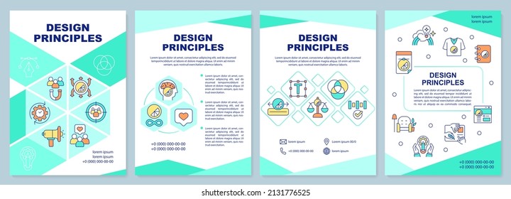 Design principles mint brochure template. Business style. Leaflet design with linear icons. 4 vector layouts for presentation, annual reports. Arial-Black, Myriad Pro-Regular fonts used