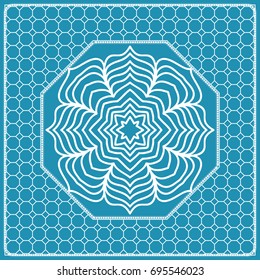 Design print with a Geometric Flower Pattern from Mandala. Vector illustration. Blue color. For Print Bandana, Nashnoy Shawl, Carpet, pillow