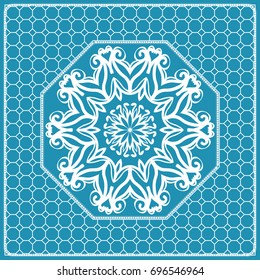 Design print with a Geometric Flower Pattern from Mandala. Vector illustration. Blue color. For Print Bandana, Nashnoy Shawl, Carpet, pillow
