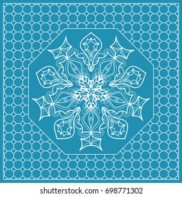 Design print with a Geometric Flower Pattern from Mandala. Vector illustration. Blue color. For Print Bandana, Nashnoy Shawl, Carpet, pillow