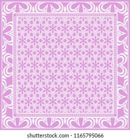 Design print for kerchief. The pattern of geometric floral ornament. Vector illustration. The idea for design prints for neck scarves, carpets, bandanas.