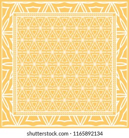 Design print for kerchief. The pattern of geometric floral ornament. Vector illustration. The idea for design prints for neck scarves, carpets, bandanas.