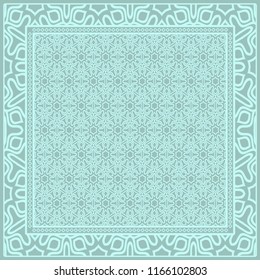 Design print for kerchief. The pattern of geometric floral ornament. Vector illustration. The idea for design prints for neck scarves, carpets, bandanas.