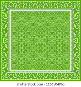 Design print for kerchief. The pattern of geometric floral ornament. Vector illustration. The idea for design prints for neck scarves, carpets, bandanas.