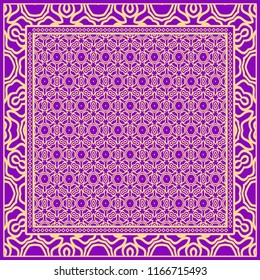 Design print for kerchief. The pattern of geometric floral ornament. Vector illustration. The idea for design prints for neck scarves, carpets, bandanas.