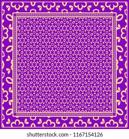 Design print for kerchief. The pattern of geometric floral ornament. Vector illustration. The idea for design prints for neck scarves, carpets, bandanas.