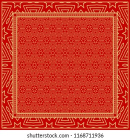 Design print for kerchief. The pattern of geometric floral ornament. Vector illustration. The idea for design prints for neck scarves, carpets, bandanas.