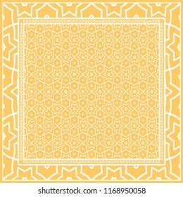 Design print for kerchief. The pattern of geometric floral ornament. Vector illustration. The idea for design prints for neck scarves, carpets, bandanas.
