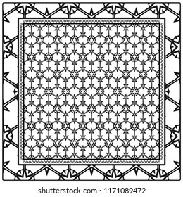 Design print for kerchief. The pattern of geometric floral ornament. Vector illustration. The idea for design prints for neck scarves, carpets, bandanas.