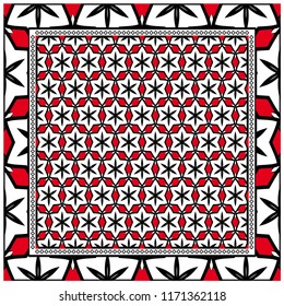 Design print for kerchief. The pattern of geometric floral ornament. Vector illustration. The idea for design prints for neck scarves, carpets, bandanas.