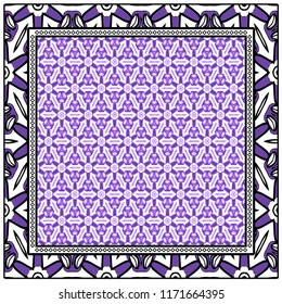 Design print for kerchief. The pattern of geometric floral ornament. Vector illustration. The idea for design prints for neck scarves, carpets, bandanas.