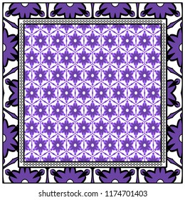 Design print for kerchief. The pattern of geometric floral ornament. Vector illustration. The idea for design prints for neck scarves, carpets, bandanas.