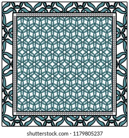 Design print for kerchief. The pattern of geometric floral ornament. Vector illustration. The idea for design prints for neck scarves, carpets, bandanas.