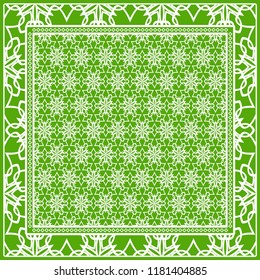 Design print for kerchief. The pattern of geometric floral ornament. Vector illustration. The idea for design prints for neck scarves, carpets, bandanas.