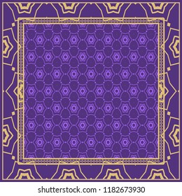 Design print for kerchief. The pattern of geometric floral ornament. Vector illustration. The idea for design prints for neck scarves, carpets, bandanas