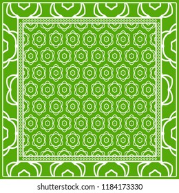Design print for kerchief. The pattern of geometric floral ornament. Vector illustration. The idea for design prints for neck scarves, carpets, bandanas.