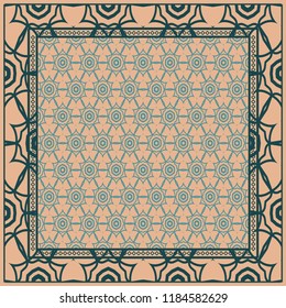 Design print for kerchief. The pattern of geometric floral ornament. Vector illustration. The idea for design prints for neck scarves, carpets, bandanas