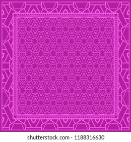 Design print for kerchief. The pattern of geometric floral ornament. Vector illustration. The idea for design prints for neck scarves, carpets, bandanas.