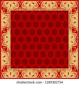 Design print for kerchief. The pattern of geometric floral ornament. Vector illustration. The idea for design prints for neck scarves, carpets, bandanas