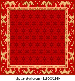 Design print for kerchief. The pattern of geometric floral ornament. Vector illustration. The idea for design prints for neck scarves, carpets, bandanas