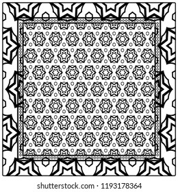 Design print for kerchief. The pattern of geometric floral ornament. Vector illustration. The idea for design prints for neck scarves, carpets, bandanas