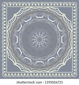 Design print for kerchief. The pattern of geometric floral ornament. Vector illustration. The idea for design prints for neck scarves, carpets, bandana