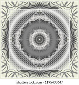 Design print for kerchief. The pattern of geometric floral ornament. Vector illustration. The idea for design prints for neck scarves, carpets, bandana